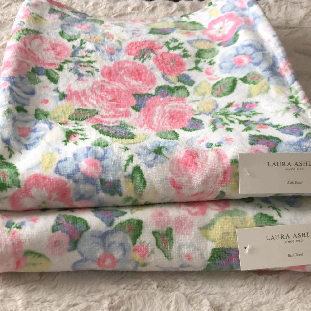 Laura Ashley Quartet Pink Cotton Towels - Pink, Blue & Green